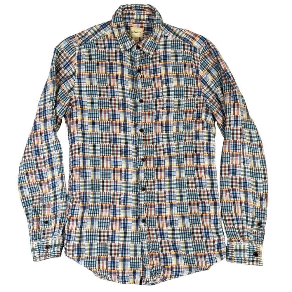 GH Bass & Co Mens Small Multicolor Patchwork Print Cotton Button Down Shirt